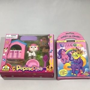 8 pc puppy pets & activity pad, stickers & crayon